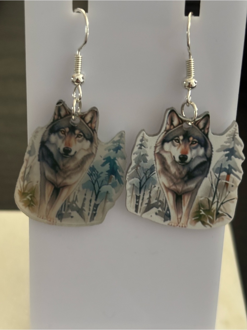 Wolf Earrings | Silver-Tone | Winter Pine | New
